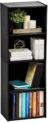 Iris Ohyama Modernes Bücherregal, 4 Etagen, 40cm breit, Schwarz, Vielseitig, Modular, Offenes Regal, Für Wohnzimmer, Büro, Schlafzimmer, Platzsparend, Bücher, CD, Dekor, Einfacher Aufbau, CX-4