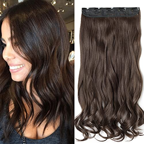SEGO Clip in Extensions 60cm lange 3/4 voller Kopf Haarverlängerung Haarteil Gewellt 1 Tresse naturliche für Mädchen Mittel braun