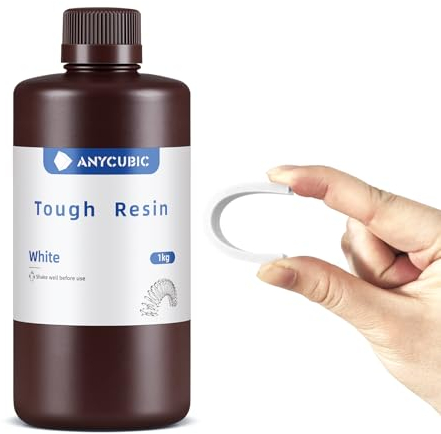 ANYCUBIC Tough Resin 2.0, 3D Drucker Resin mit Verbesserter Hoher Zähigkeit und Hoher Präzision, 365–405 nm Schnell Aushärtendes 3D Harz für 4/8/12/14K LCD/DLP/SLA 3D Drucker (Weiß, 1000g)