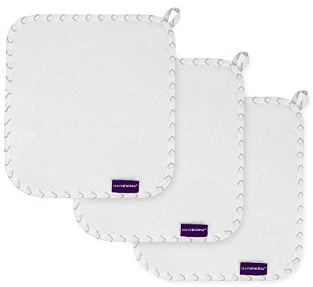 ClevaMama Lot de 3 gants de toilette en bambou ultra doux et absorbants en bambou et coton - Blanc et gris