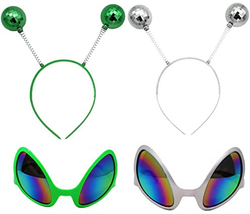 Carnavalife Lot de 2 lunettes extra terrestre avec serre-tête d'Antenne, Déguisement d'Alien pour Adultes, Lot de 2