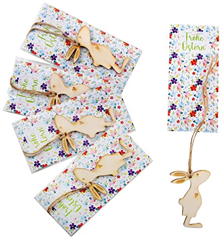 Logbuch-Verlag 5 kleine Ostern Geschenke für Kinder Kollegen Mitarbeiter Kunden - Give-away Osterhasen Hasen Anhänger mit Karte