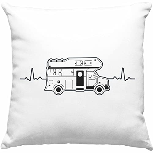 Trendation Wohnwagen Camper Kissen mit Füllung 40x40 Geschenke Wohnmobil für Männer Campingwagen Geschenkidee Zubehör Camping Opa Oma Rentner Herzschlag Lustig (Grau)