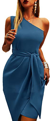 Verano SóLido Sin Mangas Hombro Inclinado Vestido De Fiesta con Tiras Irregulares Vestido