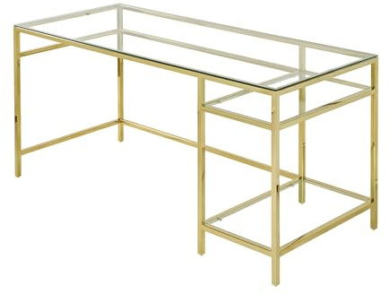 Vente-unique Schreibtisch mit 2 Ablagen - Glas & Stahl - Goldfarben - TIZIO
