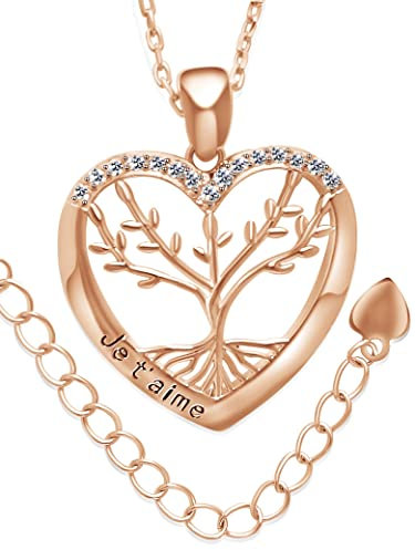 Générique Collier Femme Arbre de Vie Coeur Gravé Je T'aime Avec des Cristaux Scintillants. Cadeau Anniversaire Femme Bijoux. Noel, Saint Valentin, Fete des Meres (Collier Arbre - Je t'aime)
