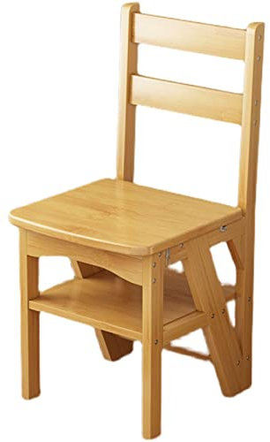 Silla De Escalera De Biblioteca Plegable De Madera, 2 En 1, Taburete De Peldaños Multifuncional Portátil Ligero, Taburete De 4 Peldaños, Escaleras De Tijera De Doble Propósito (Color : Wood, S : 37x