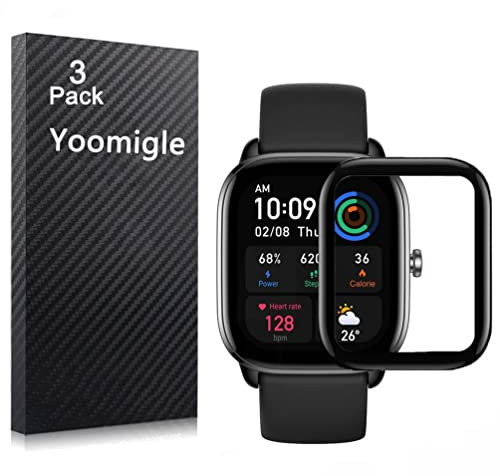 Yoomigle Lot de 3 films protecteurs d'écran compatibles avec Amazfit GTS 4 Mini pour montre connectée GTS 4 Mini - Couverture complète 3D - Anti-rayures