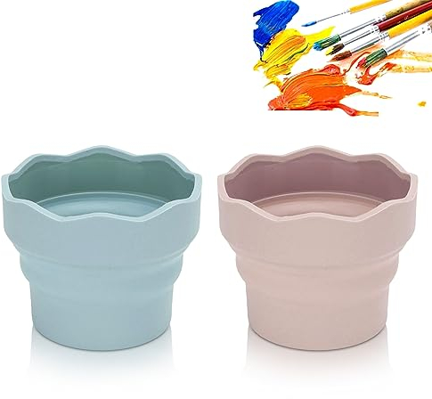 Paint Brush Cleaner Rinse Cup,2Pcs Paint Brush Holder Portable Collapsible Paint Brush Washer Silicone Washing Bucket Brush Holder Cleaner for Watercolor Acrylic Oil Painting