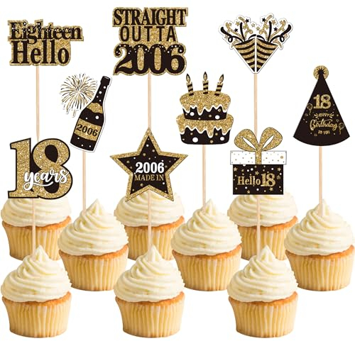 Xsstarmi 36 Pack Happy 18th Birthday Cupcake Toppers Double Sided Eighteen Hello 18 Straight Outta 2007 Cupcake Picks 18 Fabulous Cheers to 18 Years Cake Decorations for 18th Birthday Party Supplies