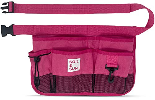 Soil & Sun Garden Tool Belt for Women, Tool Apron, Utility Belt Women, Teacher, Canvas Waist Apron with Pockets,Garden Aprons (Pink)
