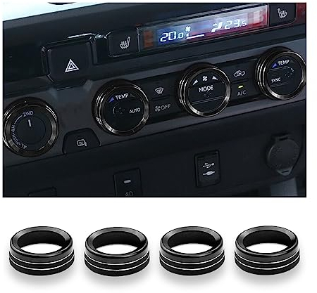CGEAMDY 4 Stücke Auto Klimaanlage Knopf Abdeckung,Lautstärkeregler Schalter Dekorationsring, Aluminiumlegierung Control Einstell Knopf Interior Verkleidung(Schwarz)