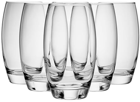 Muddy Hands Set of 6 Drinking Glasses 500ml - Barrel Design Highball Cocktail Juice Water Tall Tumblers