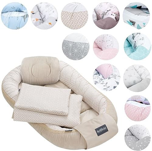 5tlg. Kuschelnest-Set inkl. Babynest 60x90 , Arm Stillkissen, Baby Matratze 30x70 cm, Baby Decke Neugeborenen 50x75 cm, Babykissen Neugeborene, Baby Erstausstattung aus 100% Baumwolle