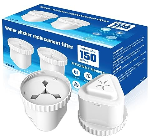 Filtro dell'acqua al fluoro per brocca di ricambio per filtro dell'acqua Epic, compatibile con Aquagear Seychelle, senza BPA, rimuove fluoro, cloro, piombo, odori (confezione da 2)