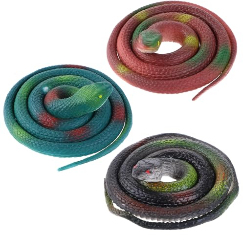 Grevosea 3 Stück Gummischlange künstliche Schlangen gummischlange schlangen Schlange Spielzeug für Garten, Streich, Requisite, Vögel erschrecken, Halloween, Partygeschenke
