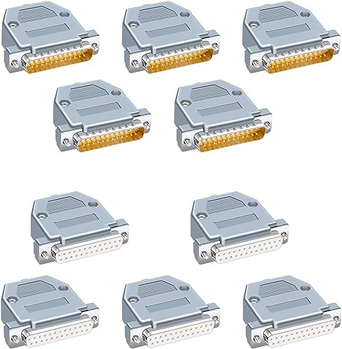 PENGLIN 10 Stück DB25 Männlich Weiblich RS232 D-SUB serielle Lötkelch-Steckverbinder Kit, vergoldete Verbindungen RS232 25 Pins Lötadapter mit Kunststoffhauben, Zugentlastungstülle und Schrauben