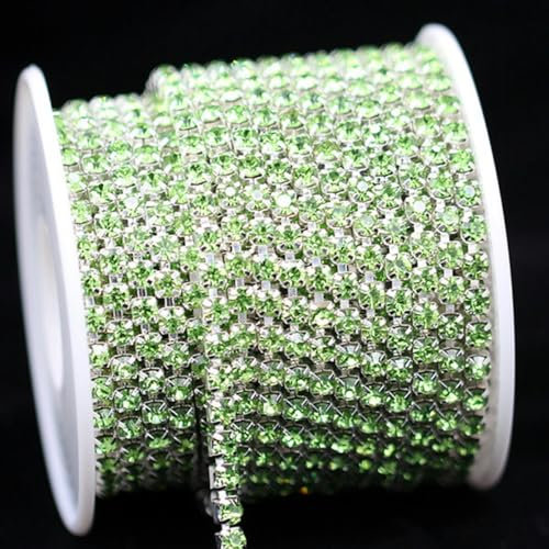 1Yard 10Yards/Roll SS6-SS18 Crystal Rhinestone Chain Sew-On Glue-On Rhinestones Trim Cup Chain for Clothes DIY Chain Accessories-Silver Base lt green-ss14-3.5mm-10Yards - Roll