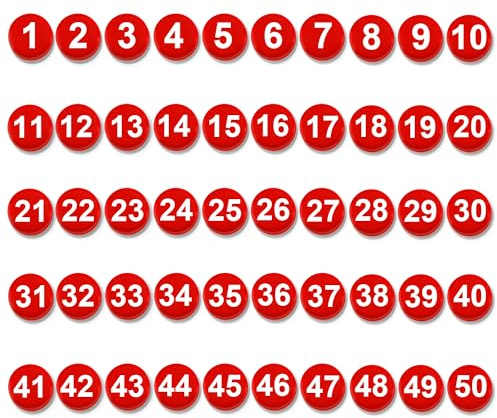 50pcs 1-50 Magnetic Numbers, Magnets with Numbers Round Number Refrigerator Magnets Number Magnets for Whiteboard Dry Erase Boards Home Classroom Office Fridge(0.8 Diameter, Red)