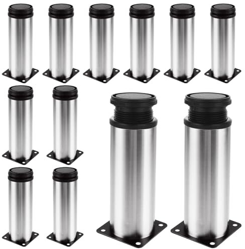 APACALI 12PCS Adjustable Furniture Legs 150mm, Stainless Steel Cabinet Legs with Mounting Screws for Kitchen Cabinet Cupboard Sofa Furniture (Adjustable 0-10mm)