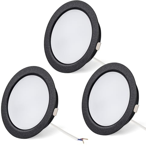 URing 3er Set LED Einbaustrahler 12V Dimmbar 3,5W 4000K Neutralweiß, Einbaustrahler LED flach 12V 300LM Bohrloch 55-58mm und 15mm Flache, Möbeleinbauleuchte LED Einbauspots Deckenspots, Schwarz