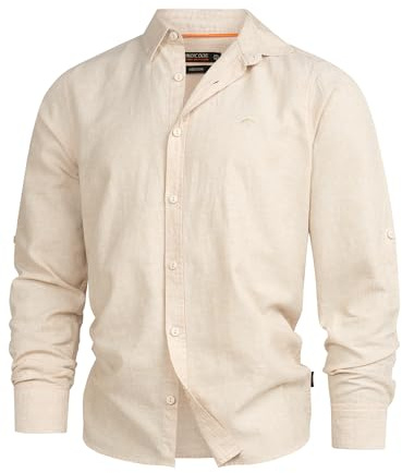 Indicode Herren INTheon Langarmhemd aus hochwertigem Leinen-Baumwollmix | Klassisches Herrenhemd im zeitlosem Design, Outdoorhemd, Freizeithemd, Langarmhemd, Baumwollhemd, Casualhemd für Männer