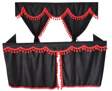 Generisch LKW-Vorhänge, komplettes Set, schwarz mit roten Quasten, geeignet für Mercedes, Mann, DAF, Volvo, Scania, Renault