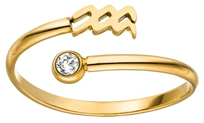 Purelei® Sternzeichen Ring Wassermann (Gold) – Wasserfester Damenring aus langlebigem Edelstahl – Verstellbare Ringe von Größe 60 bis 66 – Modeschmuck für deinen individuellen Look