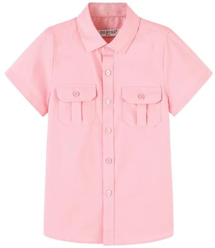 Chemise d'école à manches courtes pour garçon tissée avec deux poches, rose, 3 ans