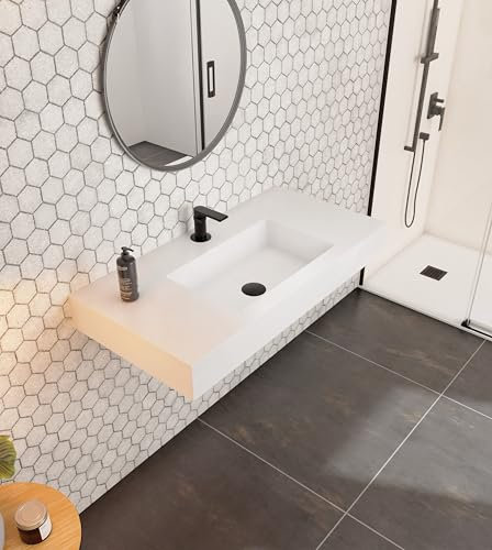 Waschbecken Aus Harz 100 x 46,5 x 12 cm - Rechteckiges Waschtisch - Arbeitsplatte Für Das Badezimmer Mit Aufsatzbecken - Harz-Hängewaschbecken - Aufsatzwaschtisch - Waschschale