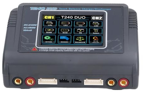 Lipo Battery Charger, Touch Color Screen Safety Dual RC Lipo Charger Professional Fireproof Housing for RC Cars (UK Plug)