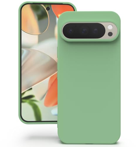 YATWIN Hülle für Google Pixel 9/9 Pro, Silikon Handyhülle mit Futter, 1mm Kamera und Displayschutz, Dünn & Leicht, Anti Kratzer Case, Mintgrün