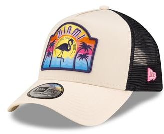 New Era Miami Basecap Truckerkappe Cap verstellbar Sommer Patch gebogener Schirm Mesh beige - One-Size