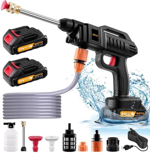 Bellanny 1500W Cordless Pressure Washer, 21V Portable Pressure Washer with 2 x 2.0Ah Rechargeable Battery, High Pressure Washers Kit for Car Floor Garden Cleaning & Watering - with Bucket