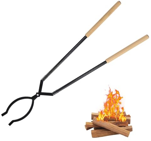 Robuste Kaminholzzange – 106,7 cm große Kaminzange, Holzgreifer mit Scherenform, gezackt, tragbar, erweiterbare Feuerzange für Outdoor-Feuerstelle, Innenkamine, Lagerfeuer, Lagerfeuer