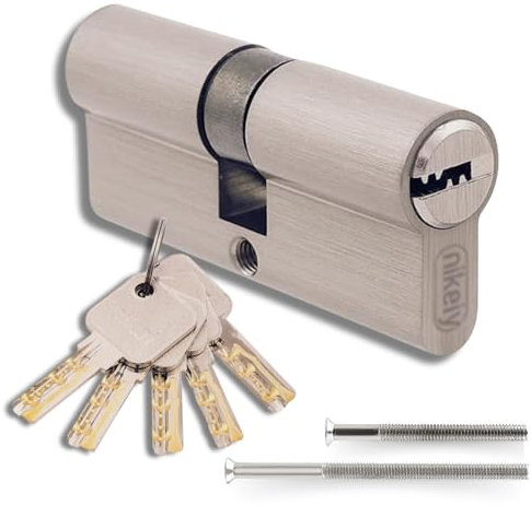 Cilindro profilato in Ottone 40/40mm con 5 chiavi incluse, Cilindro per Serrature robusto, inclusi 2 viti, montabile facilmente, Serratura per porte e garage, Lunghezza 80mm
