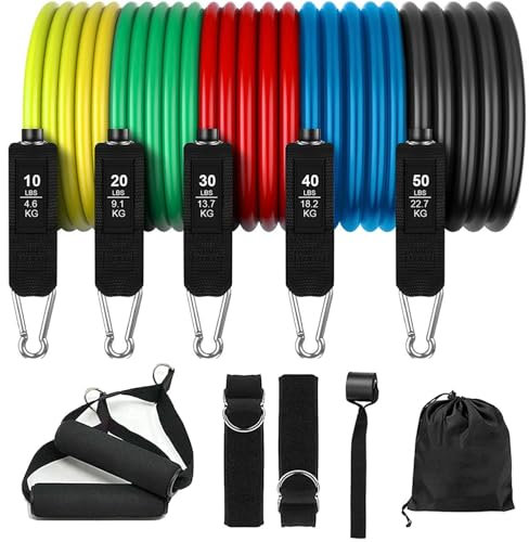Resistance Bands Fitnessbänder Widerstandsbänder Set: Sports Resistance Fitness Bands Expander Gymnastikband mit 5 Fitnessbänder Expander Tube Bands, Türanker, Griffs, Fußschlaufen für Krafttraining