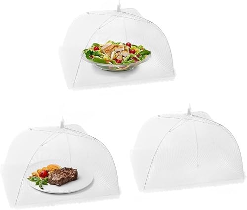 3Pcs Food Covers, Food Covers Mesh Pop Up, Food Cover, Food Net Cover, Food Nets, Mesh Food Cover, Reusable and Collapsible, for Outdoor Camping Picnics Parties BBQ to Keep Out Flies Bugs Mosquitoes