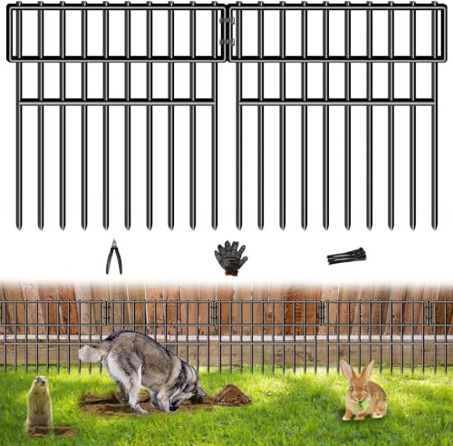 17ft(L) X 13in(H) Animal Barrier Fence, 12 Panels No Dig Fence for Dogs, 1.52IN Gap Anti Digging Dog Barrier, Rustproof Metal Garden Edging Border Defense for Outdoor, Yard, Lawn