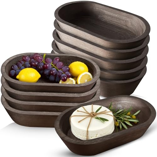 Katieyca 10 Pack Wood Dough Bowl, 8.5 Inch Hand Carved dough bowl candle, Rustic Bowl Vintage, Bowls for Candle Home Crafts Making Farmhouse Fruits Supplies Decoration (Brown)