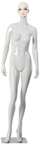 HCAUYNN Stehende/Sitzende GanzköRper-Schaufensterpuppe, Wohl Proportioniertes Weibliches Modell, Teilweise Helle Silbergalvanisierung, Schlankes Halsdesign,White-C