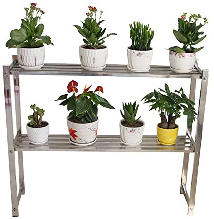 Blumenregale, mehrstufiger Pflanzenständer aus Edelstahl, breiter Blumentopfständer, Ausstellungstöpfe, Halter für den Innen- und Außenbereich, Garten, Gewächshaus, Terrasse, Brei