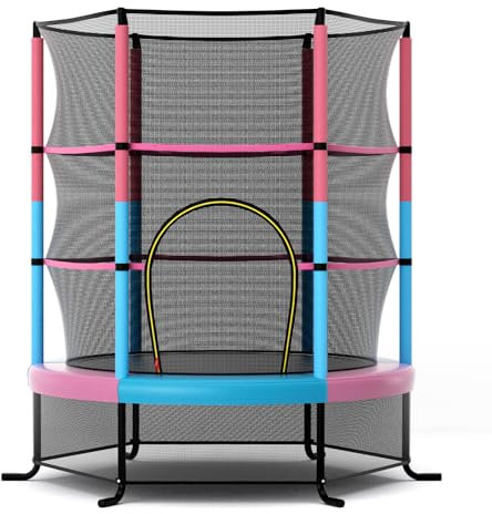 COSTWAY Trampolino Elastico Bambino in Acciaio, Tappeto Elastico Bambini da Esterno e da Interno, con Rete e Cusicnetti Antiscivolo (Rosa e blu,165 x 191 cm)