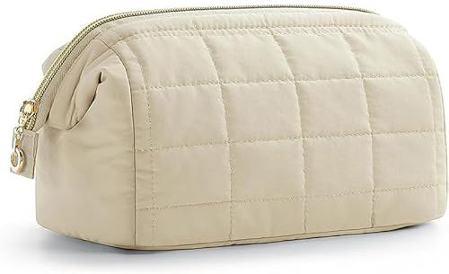 Trousse de toilette matelassée, grande capacité, imperméable, beige