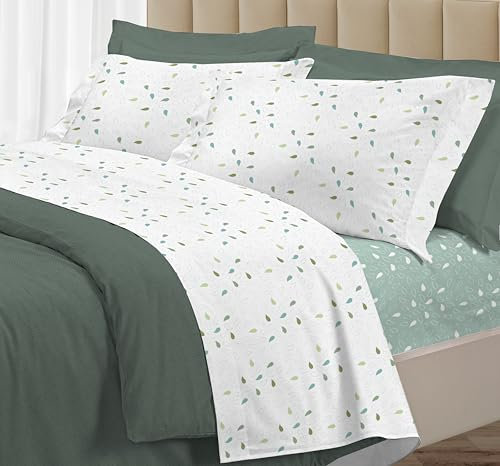 Riad Arredo Set Completo Letto 100% Cotone Percalle Italiano - Set Lenzuola Morbido Delicato Made in Italy (Goccia Verde, Francese)