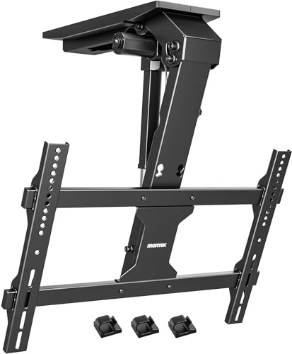 monTEK Motorized Ceiling TV Mount with Remote for 37-75 Inch TVs, Electric TV Mount Motorized Drop Down for Flat and Pitched Roof,Holds up to 99 lbs, 4X Load Tested, App and Voice Control