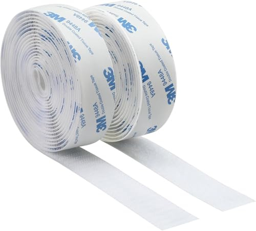 Ruban Autocollant Auto-Adhésif à Crochets et Boucles, Fait de 3M 9448A Ruban, Montage à Crochets de Fixation pour Voiture Scolaire et Bureau à Domicile, 2,5CM * 3M (2 rouleau) (Blanc)