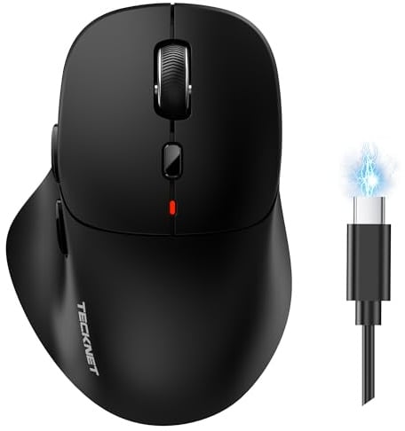 TECKNET Wireless Mouse, Rechargeable Bluetooth Mouse(Tri-Mode: BT 5.0/3.0+2.4G), 4800DPI Adjustable, Ergonomic Cordless Silent Mouse for Laptop, PC, Computer, 6 Buttons, Black