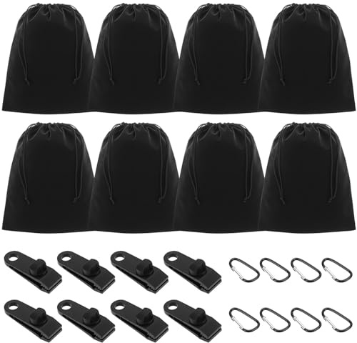 QWORK® 8 Bolsas de Peso Portátil con Abrazaderas y Gancho de Resorte, para Cortinas Exteriores, Tiendas y Manteles