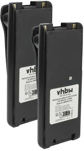 vhbw 2X Akku Ersatz für Icom BP-210N | BP-210, BP-209N, BP-209 für Funkgerät, Walkie Talkie (1650 mAh, 7,2 V, NiMH) + Gürtelclip